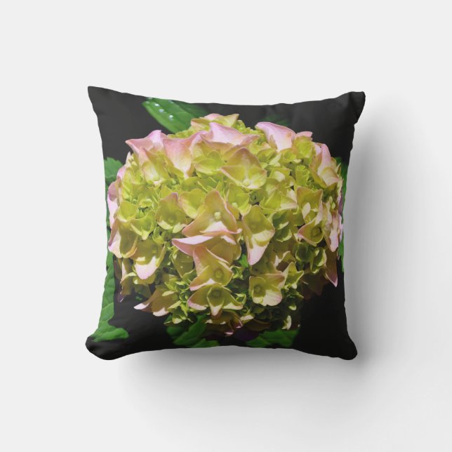 Rosa-grüne Blume Hydrangea Kissen (Vorderseite)