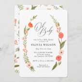 Rosa grüne Blume Kleider Kinderdusche Einladung (Vorne/Hinten)