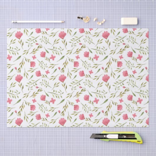 Rosa grüne Blume Seidenpapier (Handwerk)