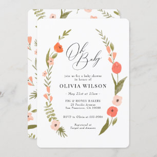 Rosa Grüne Blume Wreath Kinderdusche Einladung