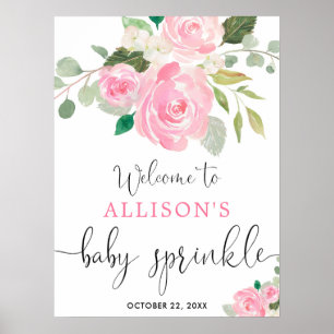 Rosa grüne Blumen Mädchen Sprinkle Begrüßung Poster