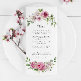 Rosa Grüne Blumenarche Hochzeit oder Geburtstag Menükarte