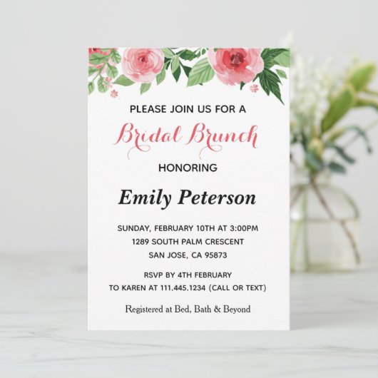 Rosa grüne Blumendusche Einladung (Stehend Vorderseite)