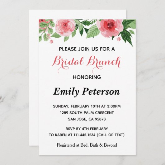 Rosa grüne Blumendusche Einladung (Vorne/Hinten)