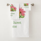 Rosa grüne Blumengnomen Gnome Sweet Gnome Badhandtuch Set (Insitu)