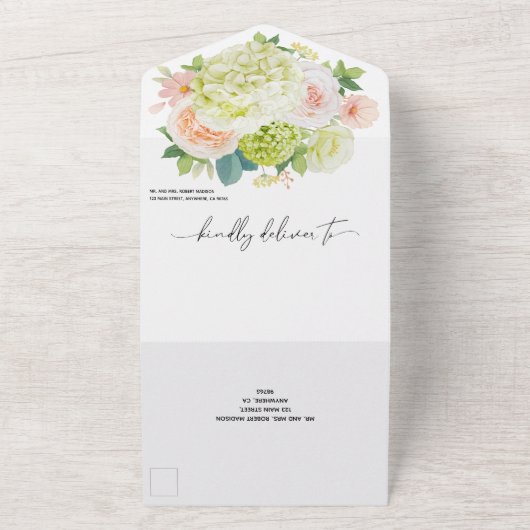 Rosa-grüne Blumenhochzeit All In One Einladung (Außenbereich)