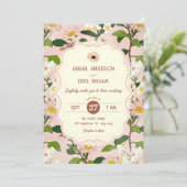 Rosa grüne Blumenhochzeit Einladung (Stehend Vorderseite)