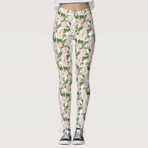 Rosa Grüne Blumenmuster Leggings