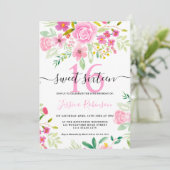 Rosa grüne Blumenschrift Sweet 16 Einladung (Stehend Vorderseite)
