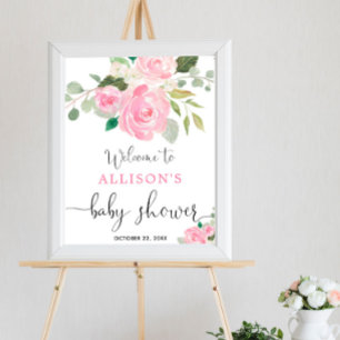 Rosa grüne Blumenstube Baby Dusche Begrüßungszeich Poster