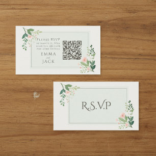 Rosa grüne Blumenzange RSVP QR Code Begleitkarte
