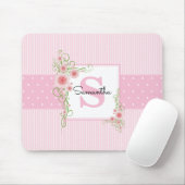 Rosa grüne Blüten und Streifen Mit Monogramm Mousepad (Mit Mouse)