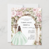 Rosa grüne Blütenbögen Sweet 16 Einladung (Vorderseite)