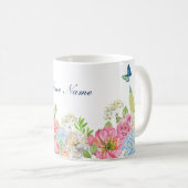 Rosa-grüne Blütenfeder Kaffeetasse (VorderseiteRechts)