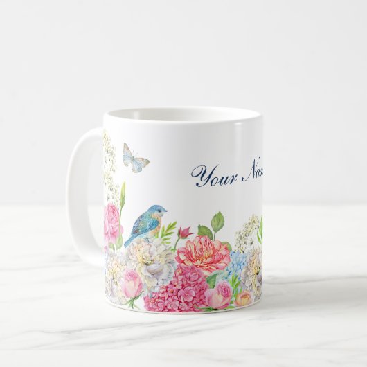 Rosa-grüne Blütenfeder Kaffeetasse (Vorderseite Links)