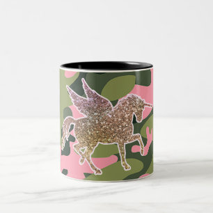 Rosa Grüne Camo Tarnung & Gold Glitter Einhorn Zweifarbige Tasse