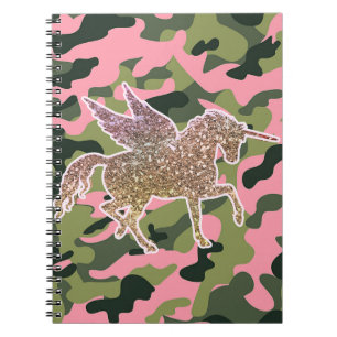 Rosa Grüne Camo Tarnung & Gold Glitzer Einhorn Notizblock
