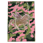 Rosa grüne Camouflage Camouflage & Gold Glitzer Ei Mittlere Geschenktüte (Rückseite)