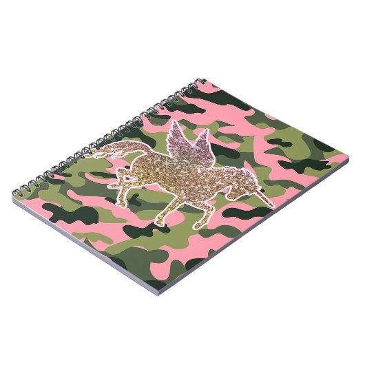 Rosa grüne Camouflage Camouflage & Gold Glitzer Ei Notizblock (Linke Seite)