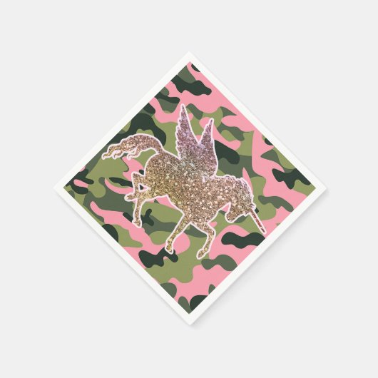 Rosa grüne Camouflage Camouflage & Gold Glitzer Ei Serviette (Ecke)
