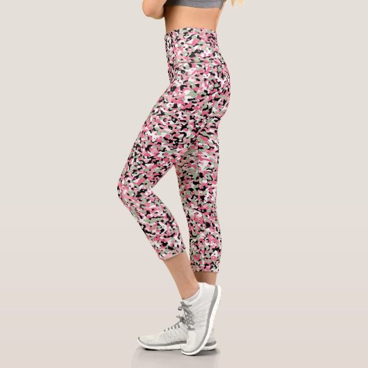 Rosa grüne Camouflage Hochwaiste Capri Leggings (Links)