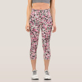 Rosa grüne Camouflage Hochwaiste Capri Leggings (Vorderseite)
