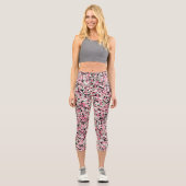 Rosa grüne Camouflage Hochwaiste Capri Leggings (Vorderseite)