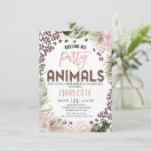 Rosa grüne Cheetah Print Safari 1. Geburtstag Einladung (Stehend Vorderseite)