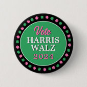 Rosa Grüne Clover 2024 Abstimmung Harris Walz Button (Vorderseite)
