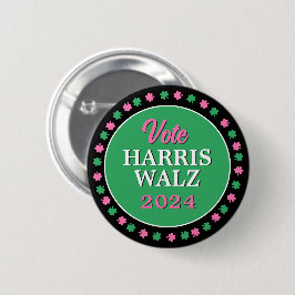 Rosa Grüne Clover 2024 Abstimmung Harris Walz Button