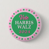 Rosa Grüne Clover 2024 Abstimmung Harris Walz Button (Vorderseite)