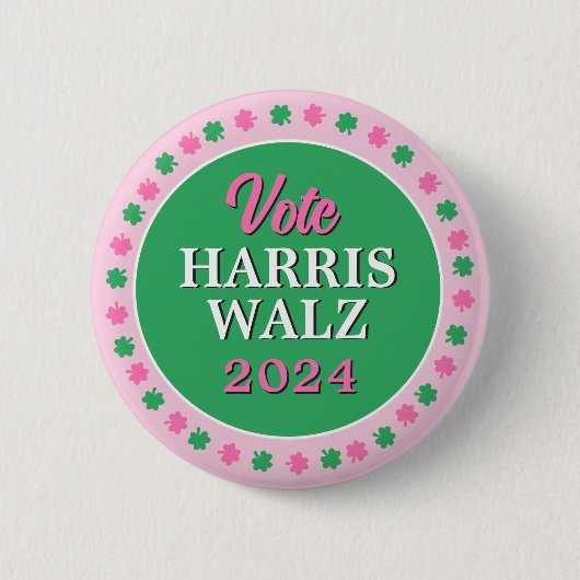 Rosa Grüne Clover 2024 Abstimmung Harris Walz Button (Vorderseite)