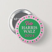 Rosa Grüne Clover 2024 Abstimmung Harris Walz Button (Vorne & Hinten)