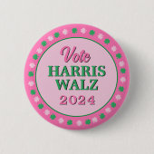 Rosa Grüne Clover 2024 Abstimmung Harris Walz Button (Vorderseite)