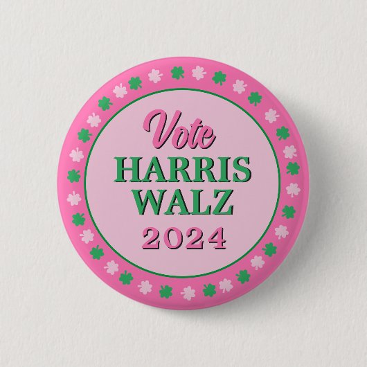 Rosa Grüne Clover 2024 Abstimmung Harris Walz Button (Vorderseite)