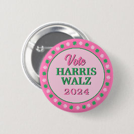 Rosa Grüne Clover 2024 Abstimmung Harris Walz Button
