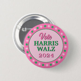 Rosa Grüne Clover 2024 Abstimmung Harris Walz Button