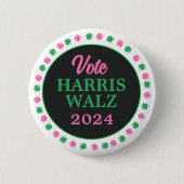 Rosa Grüne Clover 2024 Abstimmung Harris Walz Button (Vorderseite)
