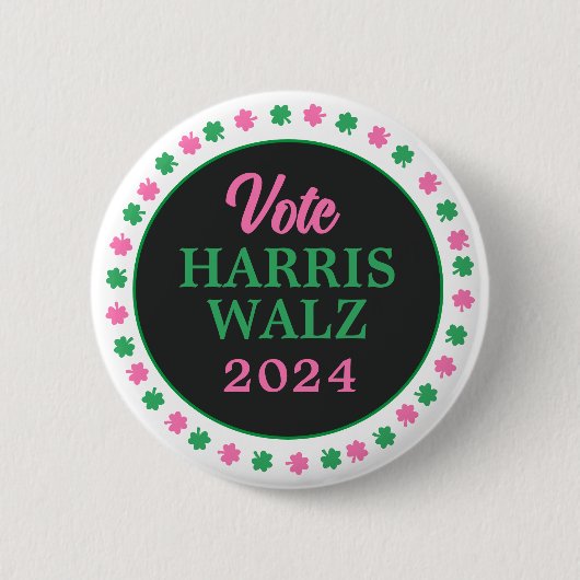 Rosa Grüne Clover 2024 Abstimmung Harris Walz Button (Vorderseite)
