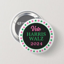 Rosa Grüne Clover 2024 Abstimmung Harris Walz Button