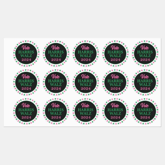 Rosa Grüne Clover 2024 Abstimmung Harris Walz Etiketten (Blatt)