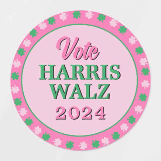 Rosa Grüne Clover 2024 Abstimmung Harris Walz Etiketten (Design 1)