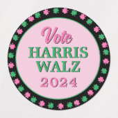 Rosa Grüne Clover 2024 Abstimmung Harris Walz Etiketten (Design 2)