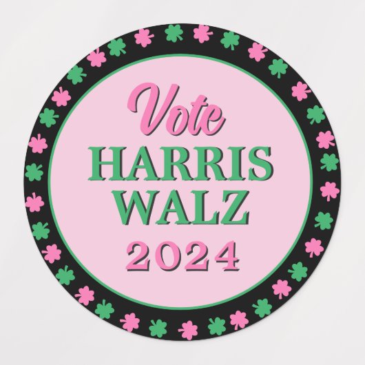 Rosa Grüne Clover 2024 Abstimmung Harris Walz Etiketten (Design 2)