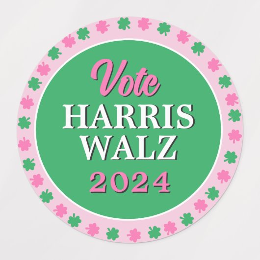 Rosa Grüne Clover 2024 Abstimmung Harris Walz Etiketten (Design 2)