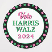 Rosa Grüne Clover 2024 Abstimmung Harris Walz Etiketten (Design 1)