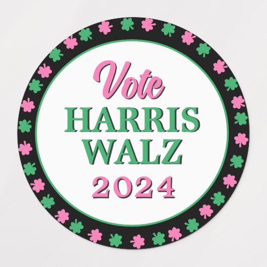 Rosa Grüne Clover 2024 Abstimmung Harris Walz Etiketten (Design 1)