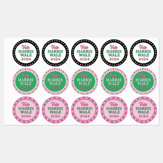 Rosa Grüne Clover 2024 Abstimmung Harris Walz Etiketten (Blatt)