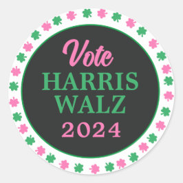 Rosa Grüne Clover 2024 Abstimmung Harris Walz Runder Aufkleber
