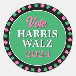 Rosa Grüne Clover 2024 Abstimmung Harris Walz Runder Aufkleber